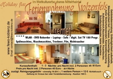 Ferienwohnung Koblenz Rhein Mosel Apartment holidayhome rhine germany Visitenkarte Ferien Urlaub Mittelrheintal Weltkulturerbe Bundesgartenschau 2011